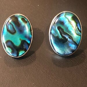 S.J. Abalone Cabochon Inlay Sterling Silver Oval Earrings